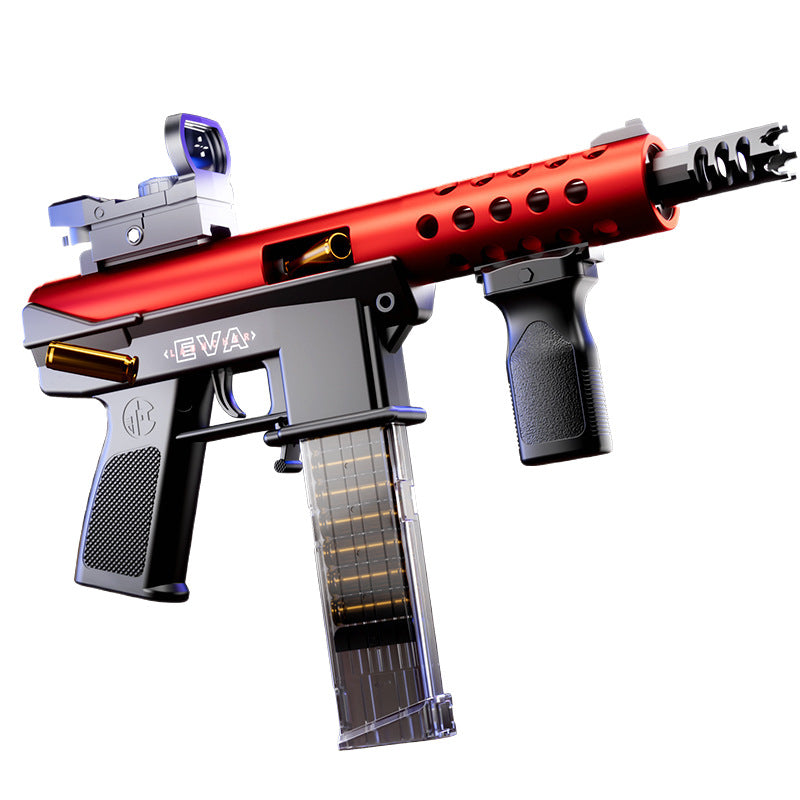Red and gray paintball gun with a visible brand logo on a white background