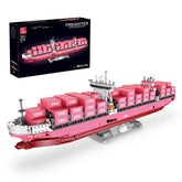 Front view of Cargo Ship Building Block Model with pink containers