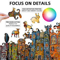 Completed Cartoon City wooden puzzle showing detailed city artwork