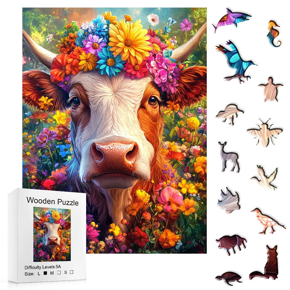 Rustic cow wreath irregular wooden puzzle handcrafted design