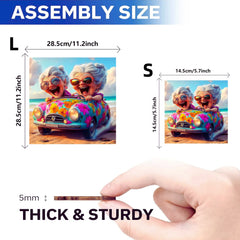 Laser-cut handcrafted wooden pieces from Happy Old Lady art puzzle