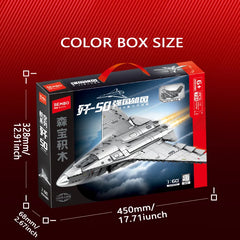Toy spaceship model packaging with dimensions on a red background