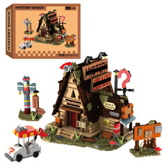 Toy building set resembling the Mystery Shack with packaging on a white background