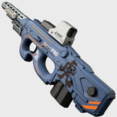 Blue and black toy gun with 'J-SHOT' branding on a white background