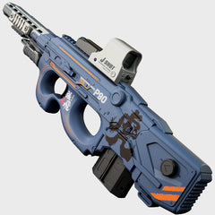 Blue and black toy gun with 'J-SHOT' branding on a white background