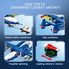 Close-up view of Sembo Block TB001 aircraft building bricks showing cockpit and engine components.