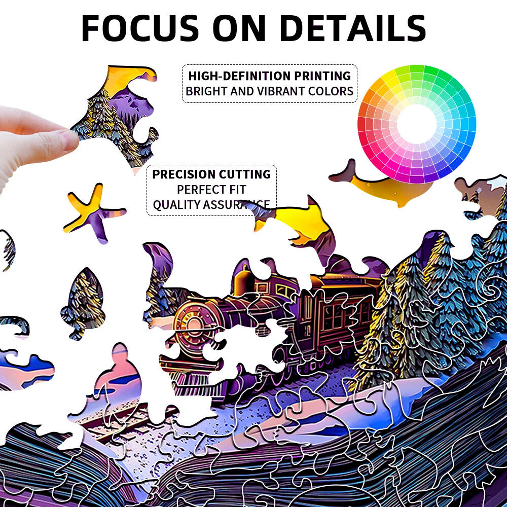 Colorful puzzle pieces with text highlighting features on a white background