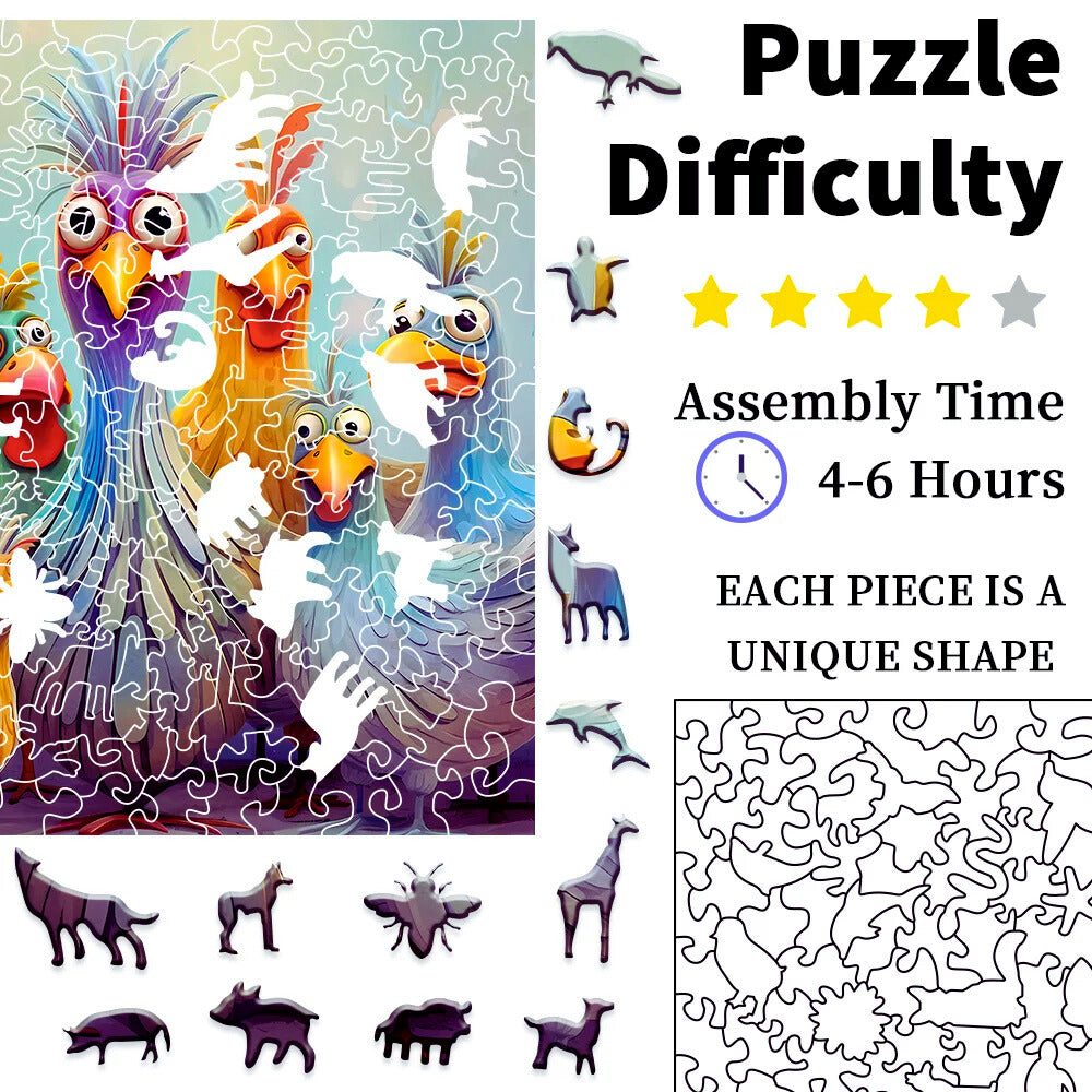 Adult Wooden Puzzles – Fun Chicken Family Colorful Animal Puzzle