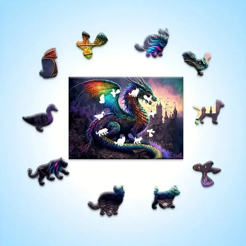 Animal shaped pieces dragon wooden puzzle