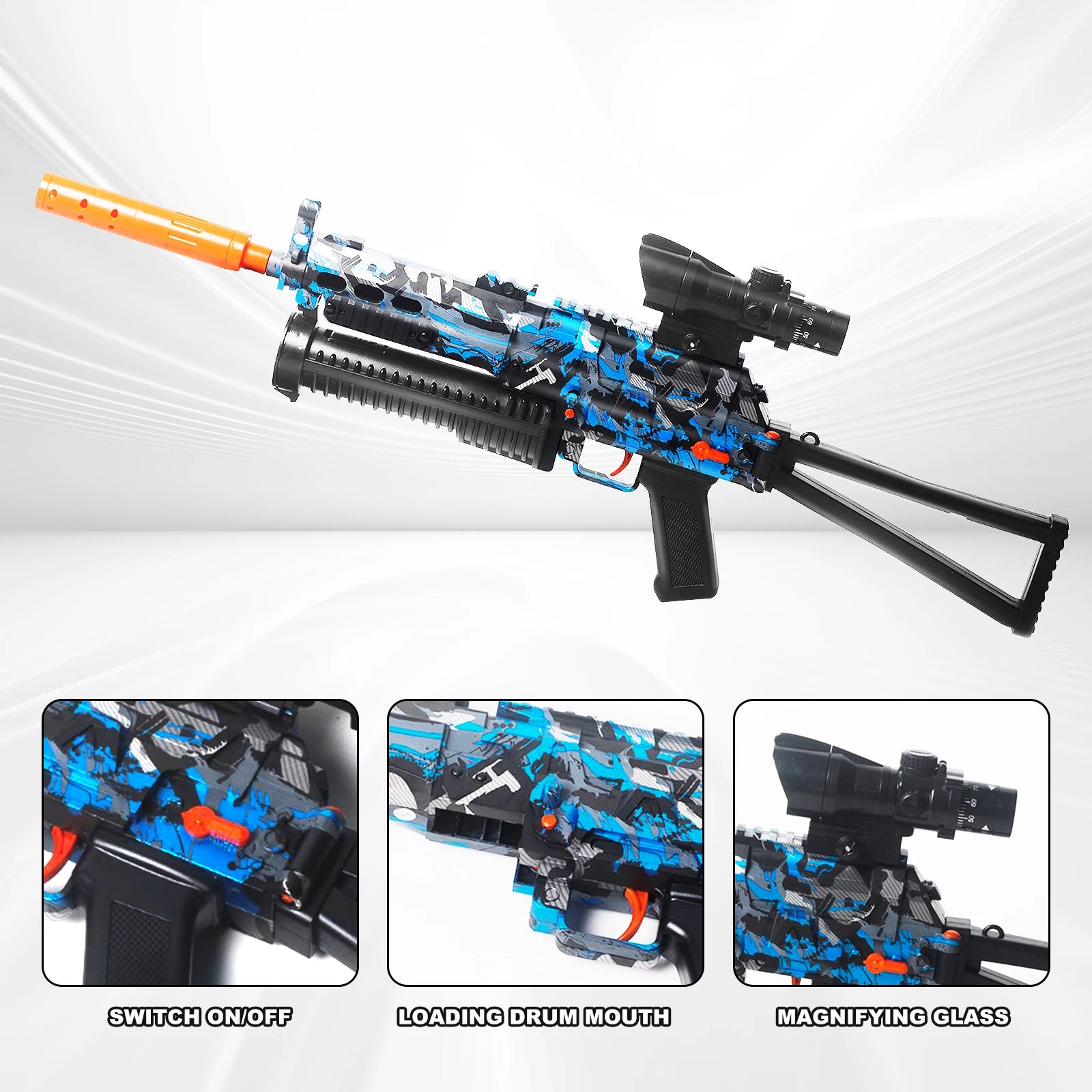 Gel Ball Blaster Big Drum Blue Camo Toy Gun by Toytto