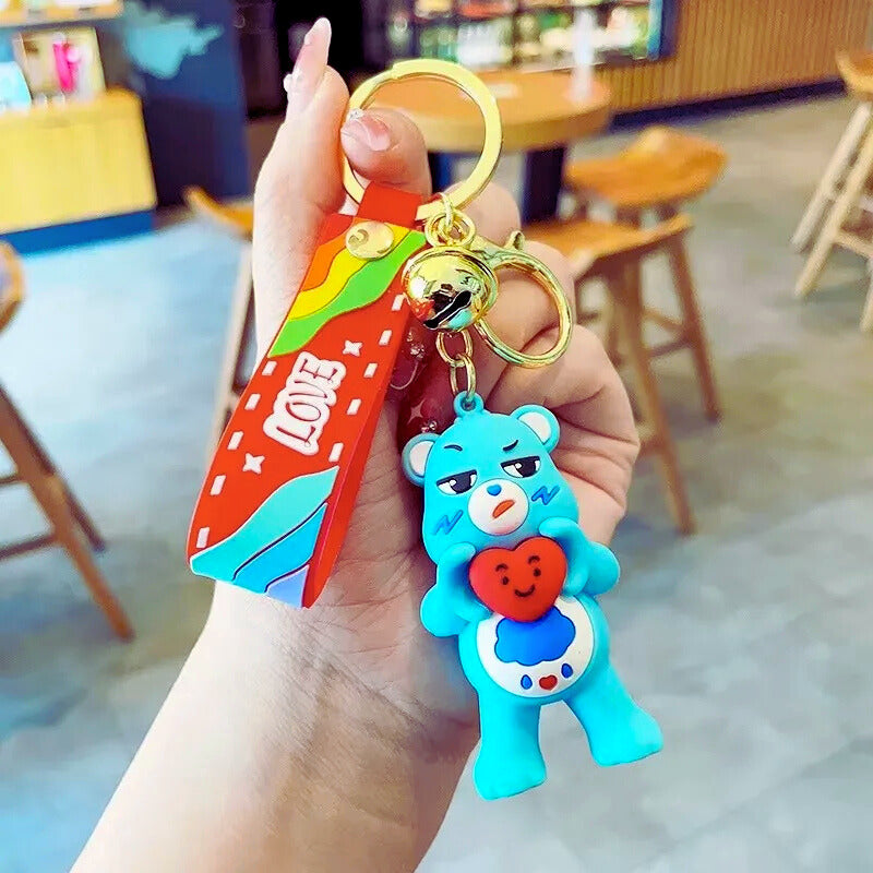 Cute silicone bear keychain with colorful charm