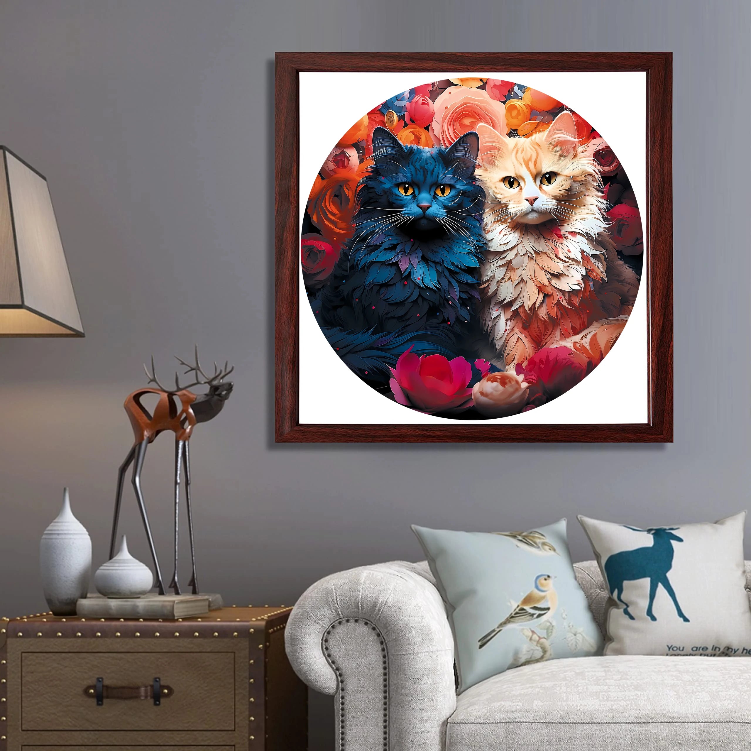 Finished two cats puzzle display