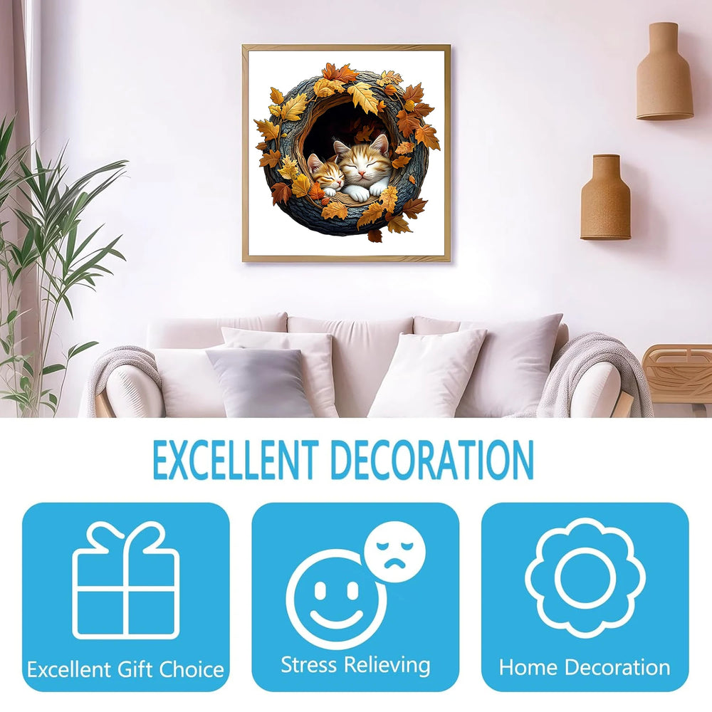 Cute kittens jigsaw puzzle displayed as finished decorative art with autumn theme