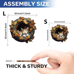 Adorable cat puzzle artwork showing kittens resting in a nest with warm fall colors