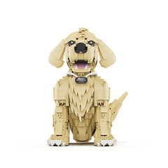 Toy dog figure made of interlocking bricks on a white background