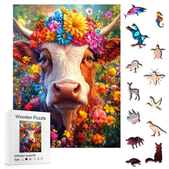 Rustic cow wreath irregular wooden puzzle handcrafted design