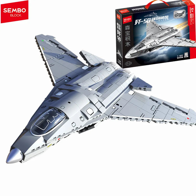 Toy airplane model and packaging with SEMBO branding on a white background