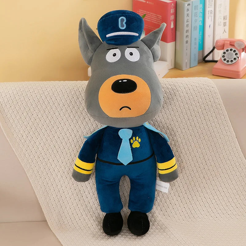 Close-up of anime sheriff Labrador plush