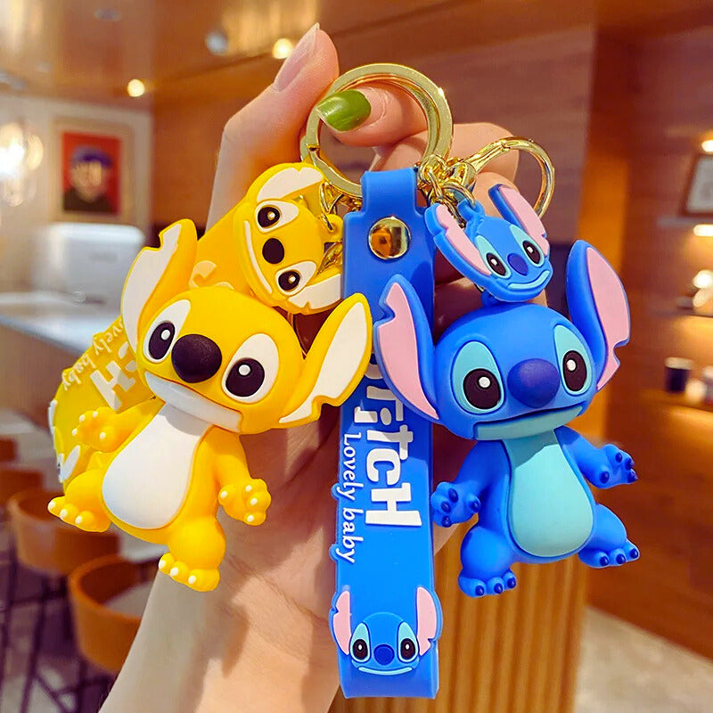 Close-up of Lilo and Stitch Scrump cartoon keychain with colorful PVC charm