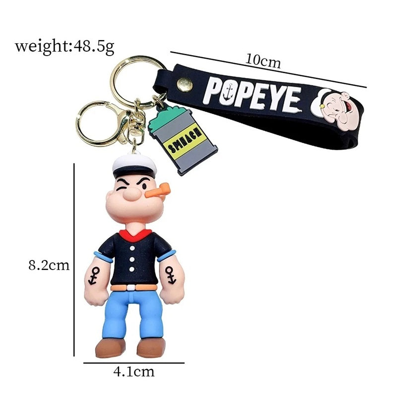 Popeye Cartoon Keychain – Cute Sailor Silicone Figure Bag Charm | Toytto
