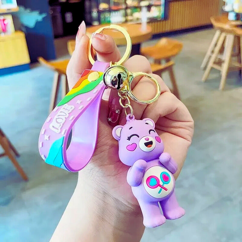 Cartoon bear pendant keychain with heart design