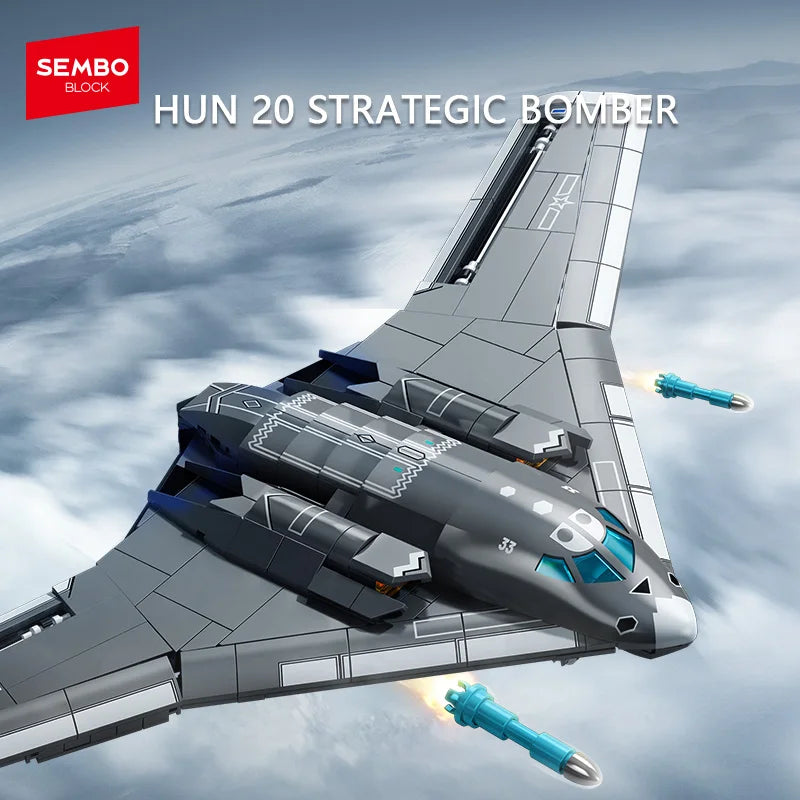 Product packaging box of Sembo Block HUN 20 bomber set with colorful design.