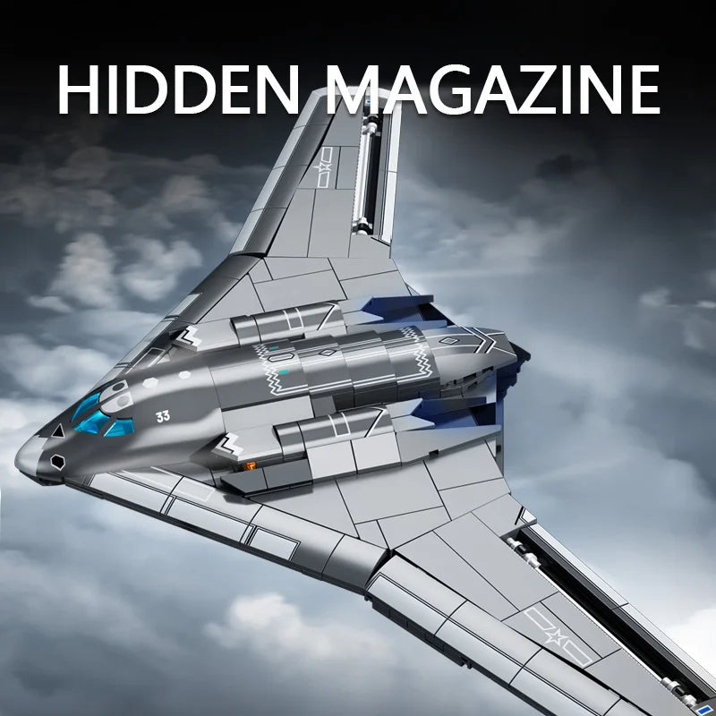 Top view of Sembo Block HUN 20 aircraft construction set with stealth-style body.