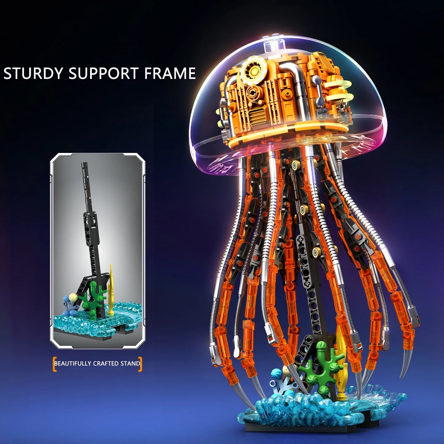 Side view of futuristic jellyfish model made from Sembo Block pieces