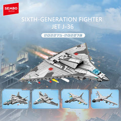 Toy sixth-generation fighter jet model with SEMBO branding on a cityscape background