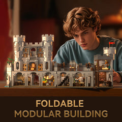 Young person playing with a detailed foldable modular building toy