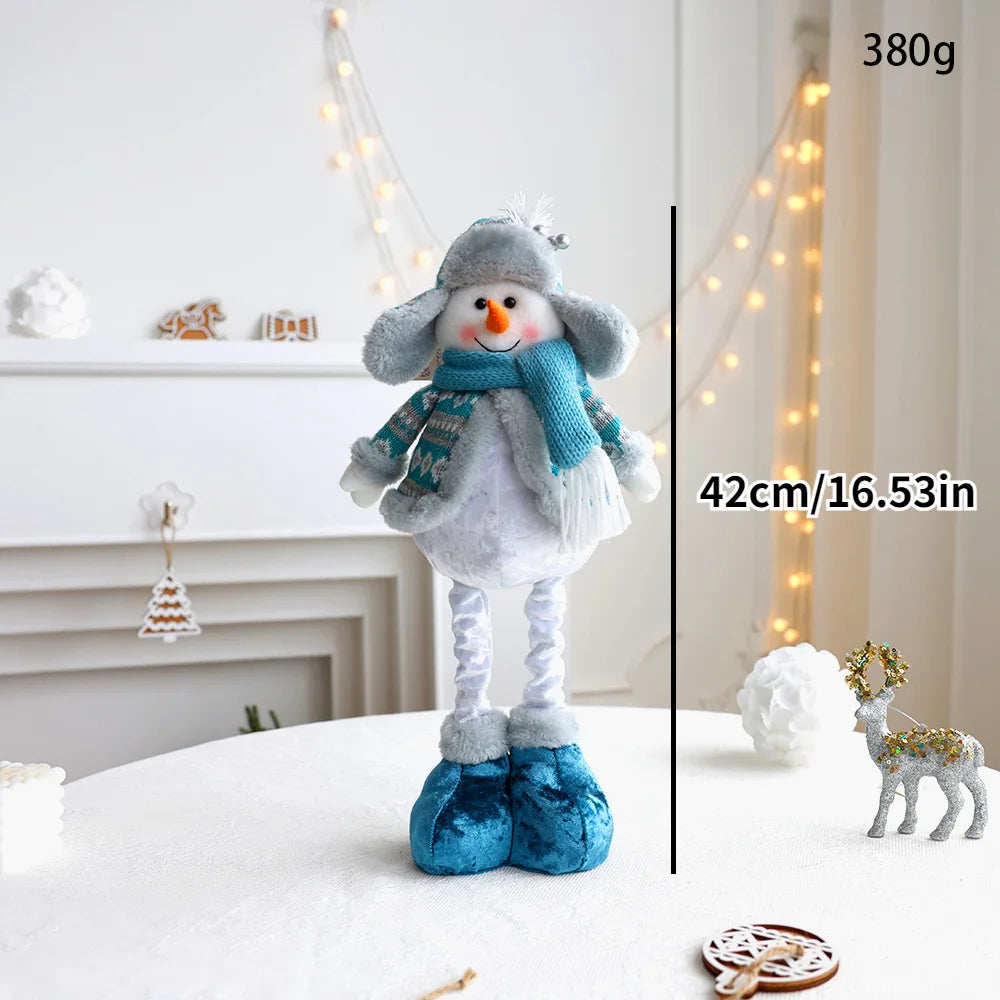 Telescopic Snowman Plush Doll Blue Christmas Decor