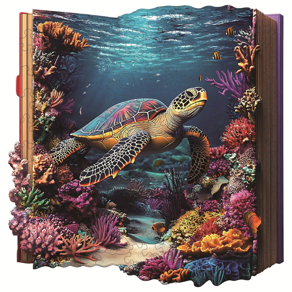 Colorful illustration of a turtle and coral reef on a book cover